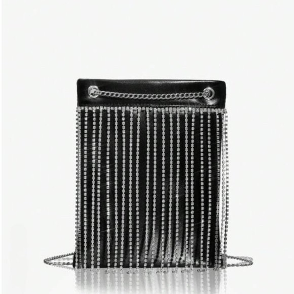 Black Shiny Glitter Bling Rhinestone Vegan Leather Shoulder Bag